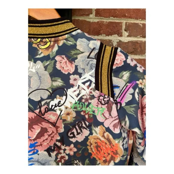 NWOT Anthro Twinset Milano For Sienna Miller Graffiti Bomber Jacket Size Girls 8